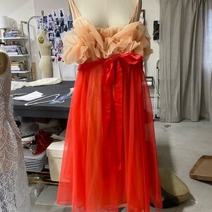 Vanity Fair Cream and Red Ruffled Tie Front Babydoll Dress